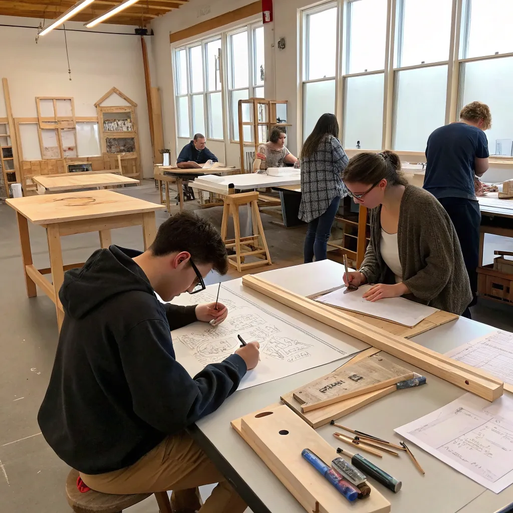 A group of students learning furniture design